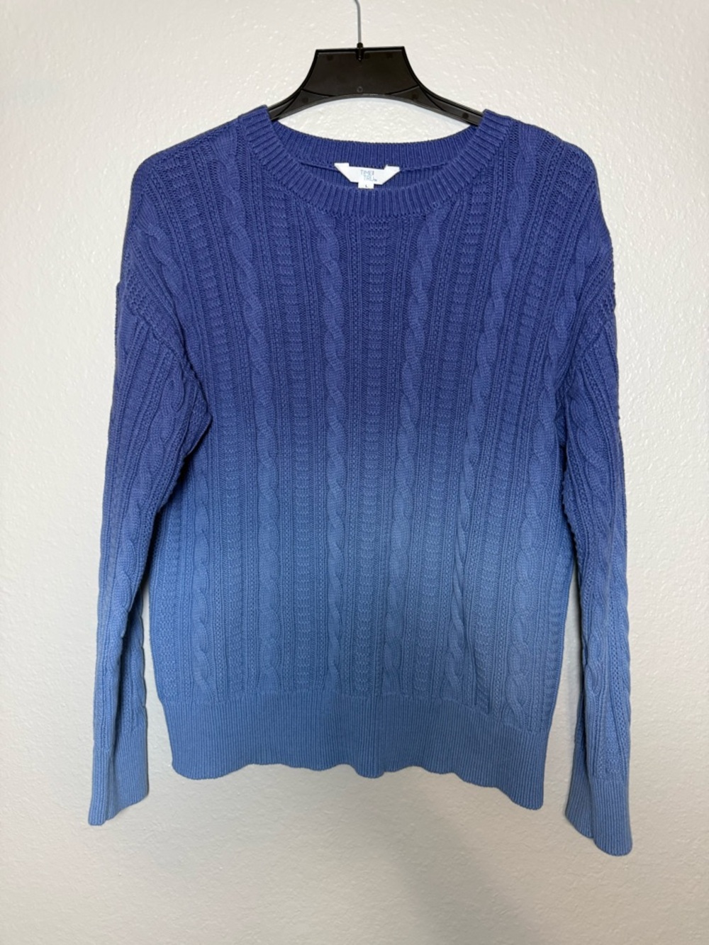Time and Tru Womens Cable Knit Pullover Sweater Gradient Blue Dip Dye Size L